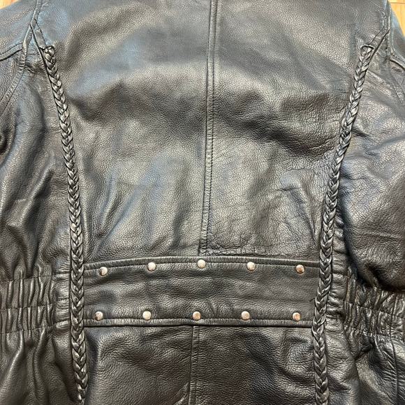VINTAGE 80s Motorcycle Jacket Womens Small Cross Zip Biker Greaser Punk Braided - Picture 8 of 8